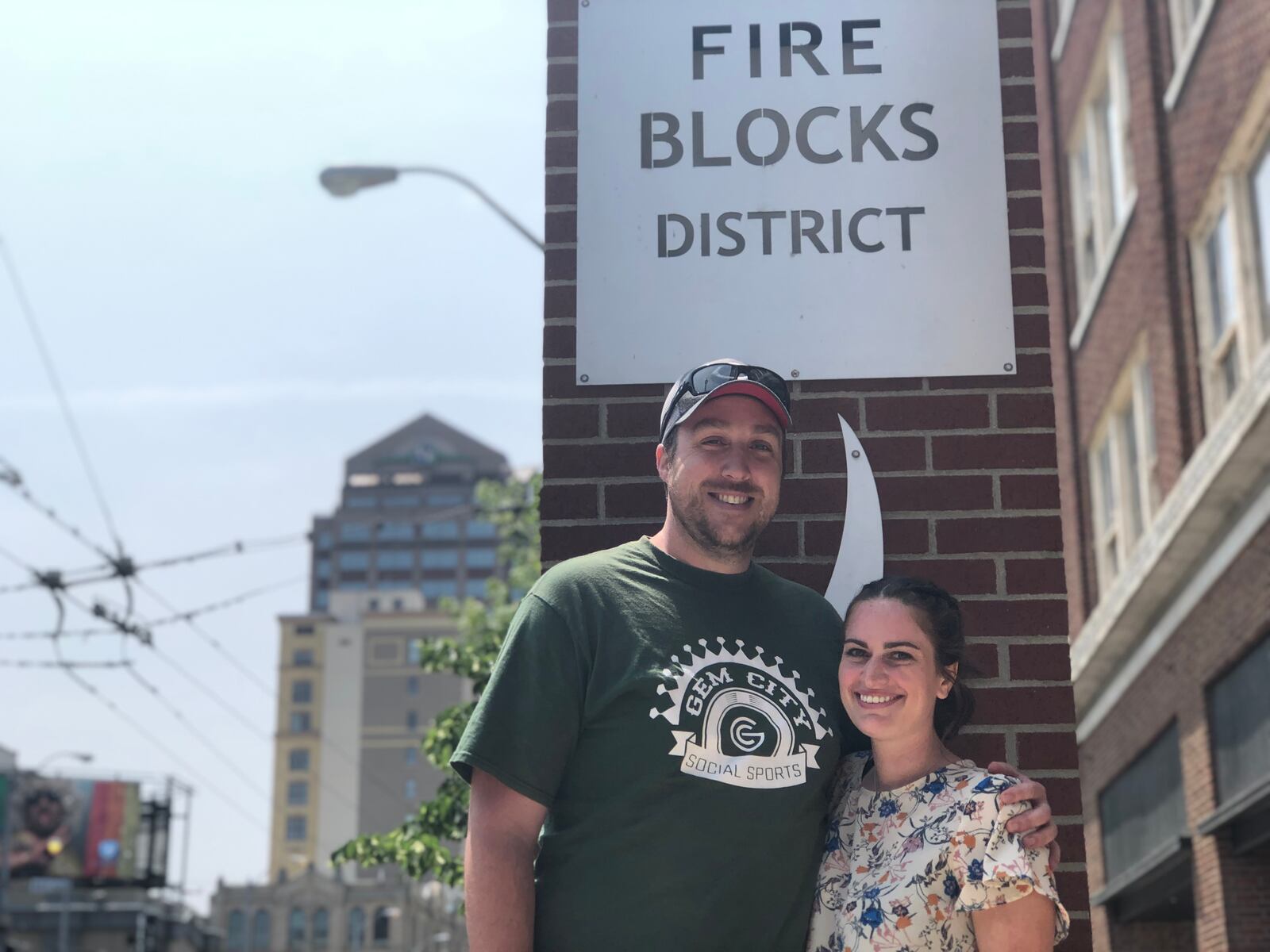 Kelsey Calderone and Nathan Omlor, the founders of Gem City Social Sports, plan to open a new business at 123 E. Third St. Called Two Social, the business will offer axe throwing, bocce ball, giant pong, giant Jenga and other adult games. CORNELIUS FROLIK / STAFF