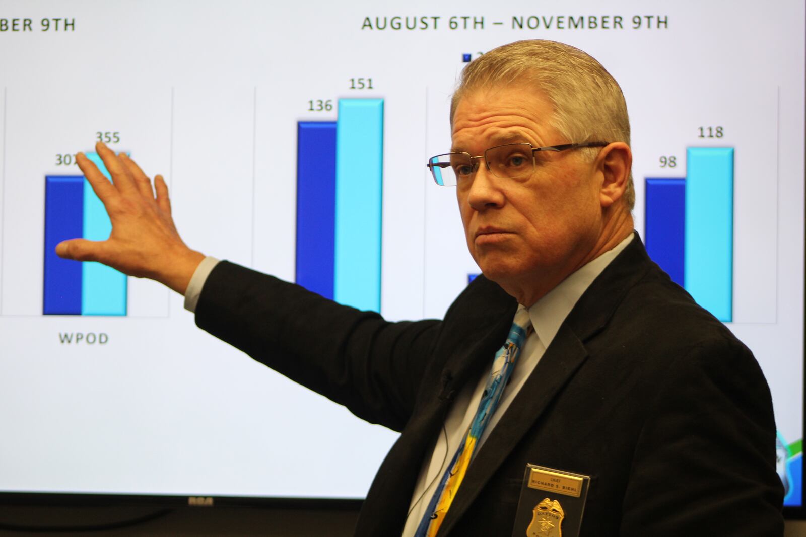 Dayton police Chief Richard Biehl discusses increasing aggravated assaults in the city. CORNELIUS FROLIK / STAFF