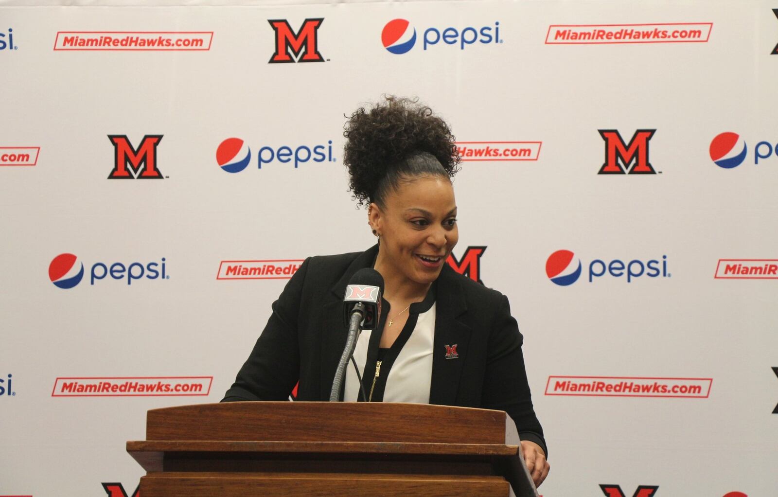 DeUnna Hendrix was introduced Wednesday as the new women’s basketball coach at Miami Univeristy. Greg Billing/CONTRIBUTED