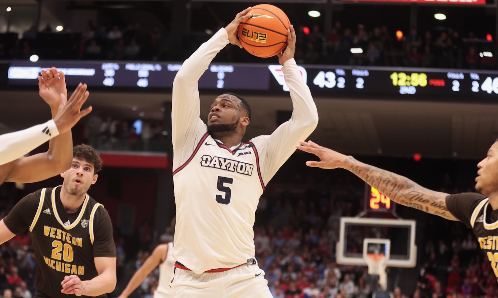 Dayton's Posh Alexander looks for a shot against Western Michigan in the second half on Tuesday, Dec. 3, 2024, at UD Arena. David Jablonski/Staff