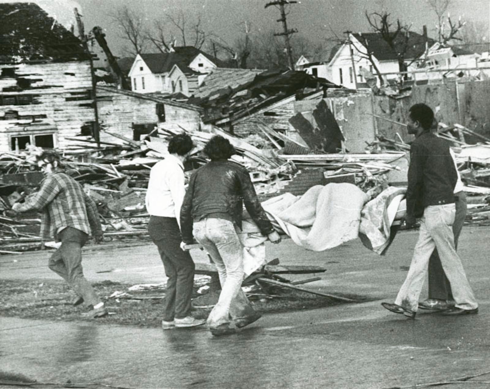 On April 3, 1974 an F-5 tornado tore through the heart of Xenia, killing 33 people and injuring more than 1,300 others. It bulldozed a path more than a half-mile wide, destroying or damaging more than 1,400 buildings, including 1,200 homes, dozens of businesses, 10 churches, and several schools. By the time it lifted into the sky near Cedarville, it left behind more than $100 million of damage in Greene County. DAYTON DAILY NEWS ARCHIVE