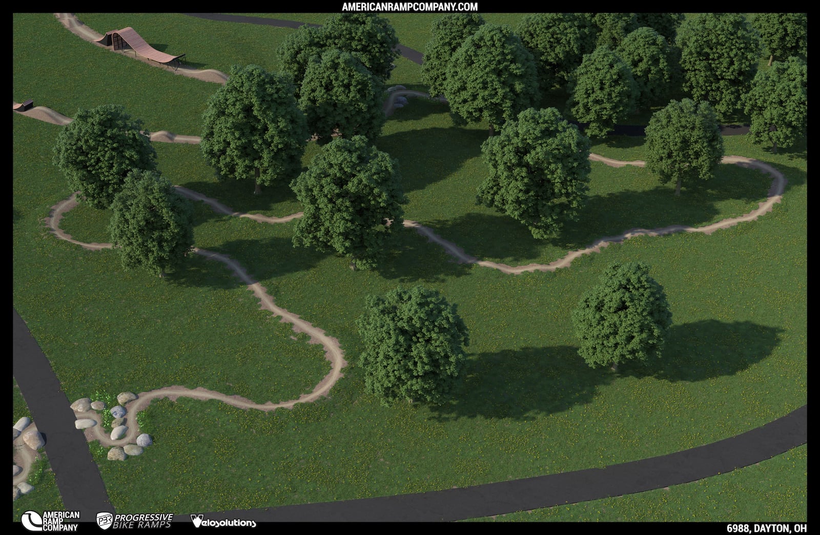 A rendering of some trails at the proposed Dayton Bike Yard, the city's first mountain bike park. CONTRIBUTED