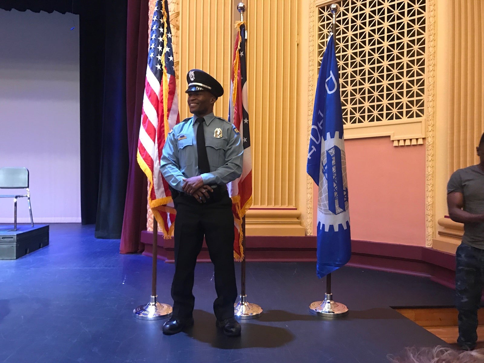 Police Officer Ndayisaba Ramadhan at the 108th Recruit Class Graduation Ceremony Friday night at Stivers High School. Tom Archdeacon/STAFF