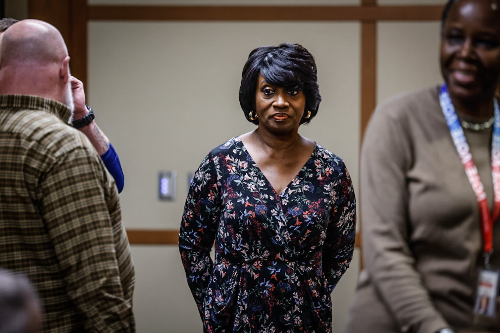 Mary McDonald enters the Montgomery County Board of Elections for a protest hearing on Tuesday January16, 2024. JIM NOELKER/STAFF