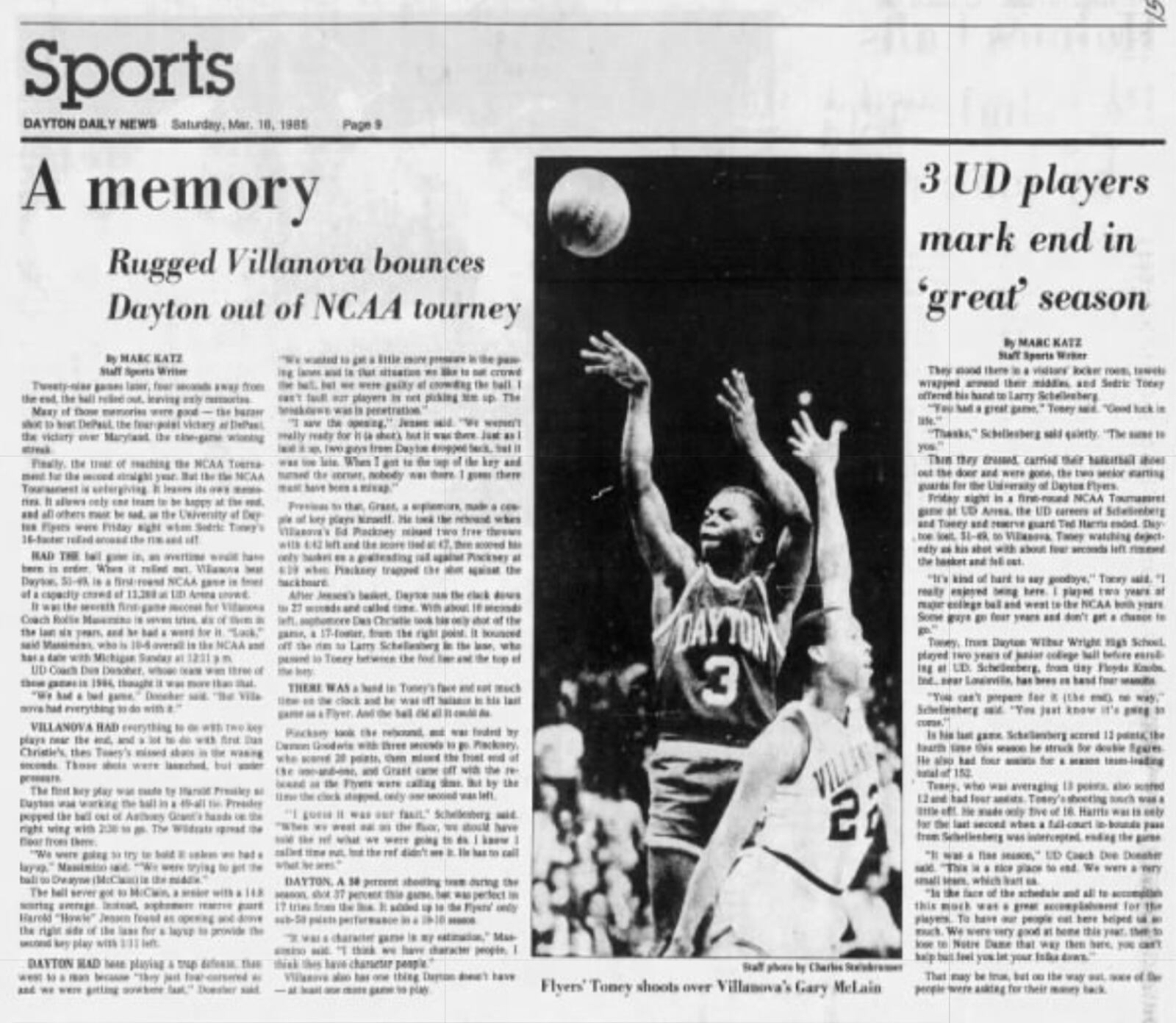 Villanova vs. Dayton, 1985 Dayton Daily News sports front page.