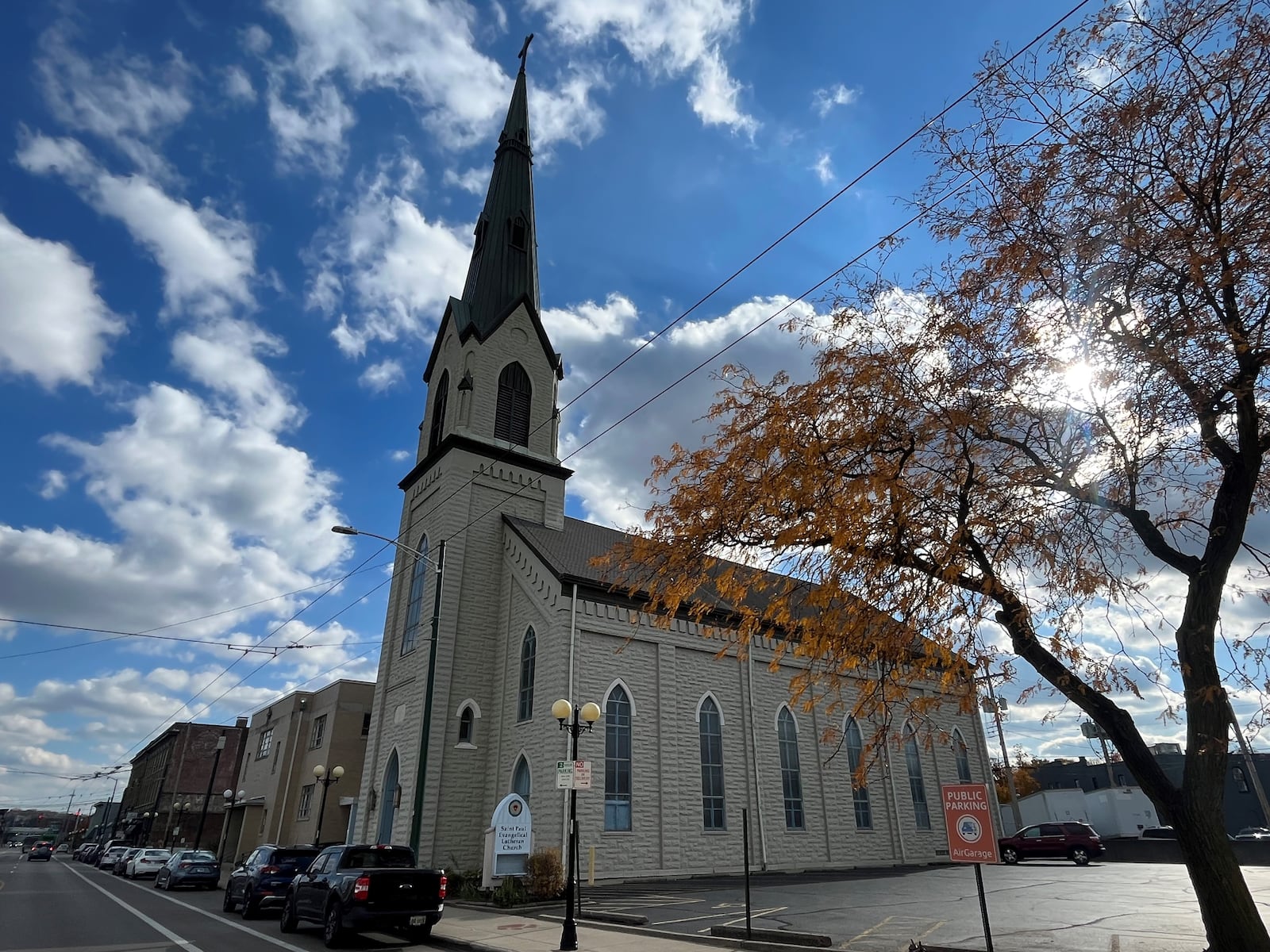 The St. Paul Evangelical Lutheran Church and parish hall at 239 Wayne Ave. in the Oregon District. Kentucky developer Weyland Ventures hopes to turn the property into a new boutique hotel. CORNELIUS FROLIK / STAFF