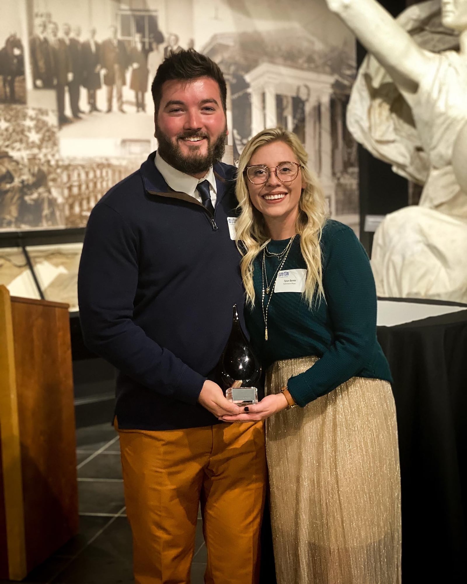 Andrew Banks (L) of Miamisburg is shown with his wife, Tanor, after he received the first Dayton Area Chamber of Commerce Winsupply Awards for Entrepreneurial Excellence. Banks was honored for his devotion to the entrepreneurial spirit and for starting and building several successful businesses.