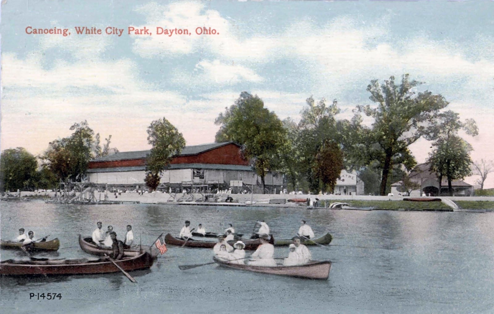 Across the river from the Dayton Canoe Club was once a park called White City, named after the White City Amusement Park Company that owned it. The park had a dance pavilion, canoe lockers, and amusement rides. Unfortunately, the flood of 1913 washed out the bridge that crossed the Miami River, cutting off access to the park and damaging a number of the buildings. The city wasn t sure if the park was worth reopening.Then, on July 12, 1913 the Dayton Canoe Club held its first regatta. Hundreds showed up to watch the events. It was a great success, as were the ones in August and September. Dayton s city officials decided to rebuild White City. After completion, it was agreed that the park needed a new name. When members of the Dayton Canoe Club suggested Island Park, it was enthusiastically received and the rest is history.