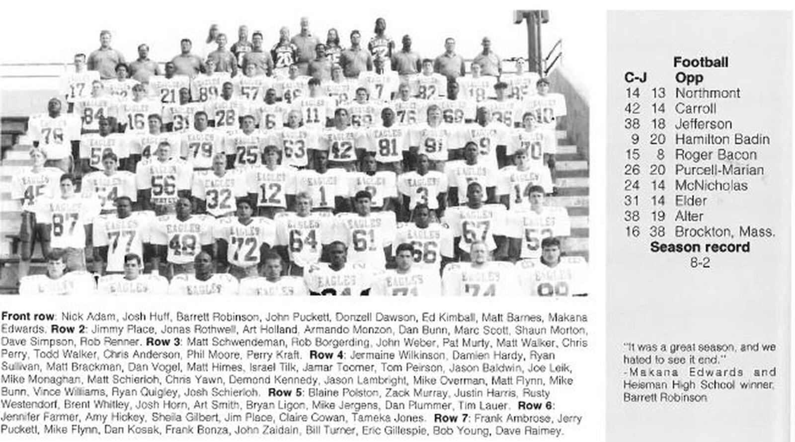 The 1994 Chaminade Julienne football team as shown in the school’s yearbook. CONTRIBUTED