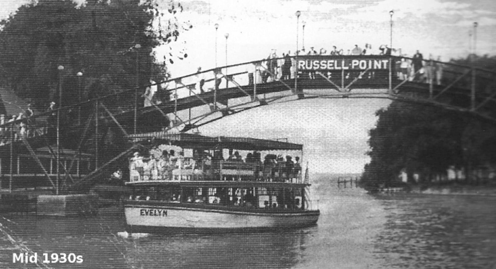 The amusement park bridge over Indian Lake is seen during the 1930s when visitors flocked to Sandy Beach.