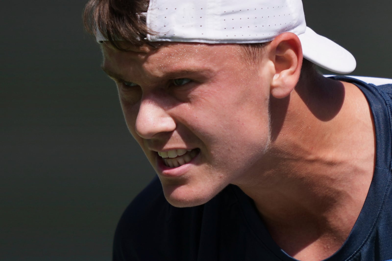 Holger Rune, of Denmark, celebrates a point against Daniil Medvedev, of Russia, during their semifinals match at the BNP Paribas Open tennis tournament Saturday, March 15, 2025, in Indian Wells, Calif. (AP Photo/Mark J. Terrill)