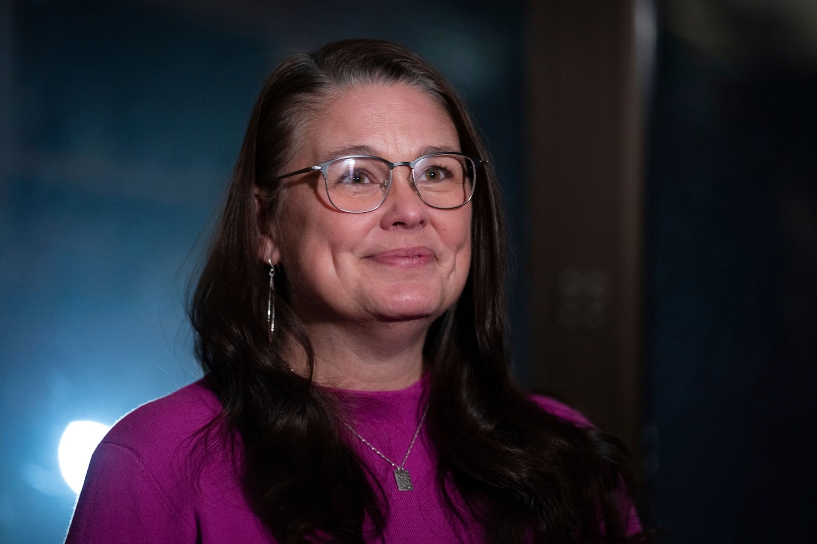 Oregon state Sen. Sara Gelser poses for a photo on Wednesday, Dec. 11, 2024, in Salem, Ore. (AP Photo/Jenny Kane)