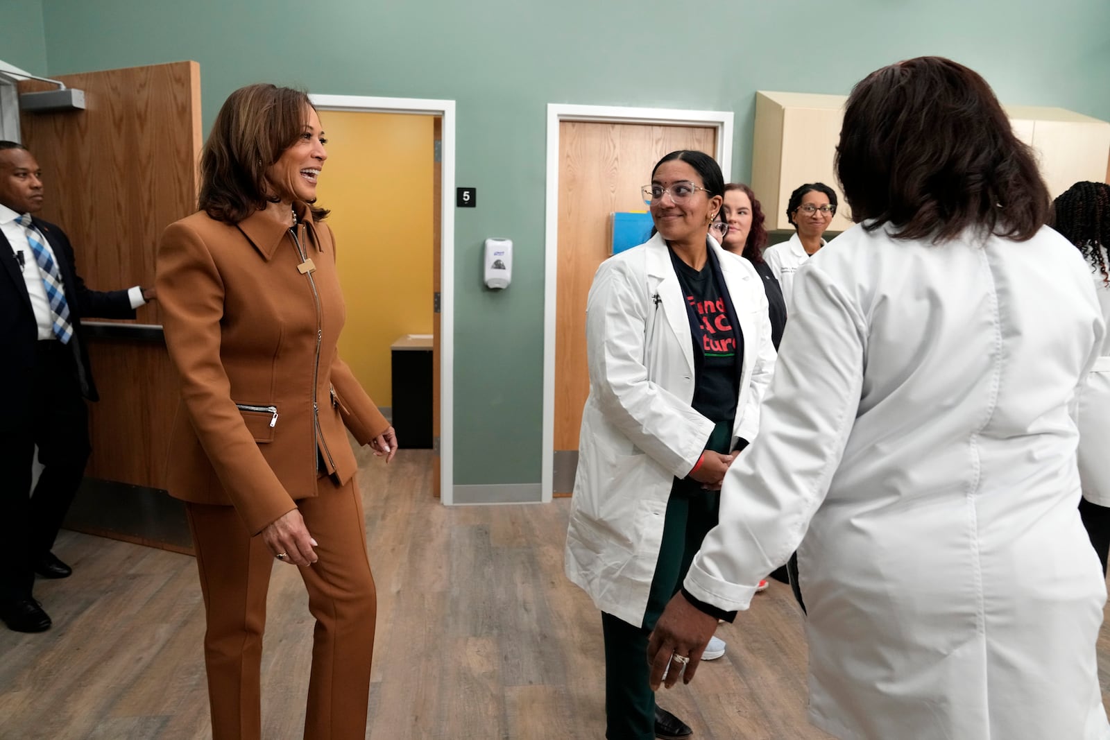 Democratic presidential nominee Vice President Kamala Harris arrives to speak about reproductive care with healthcare providers and medical students in Portage, Mich., Saturday, Oct. 26, 2024. (AP Photo/Jacquelyn Martin)