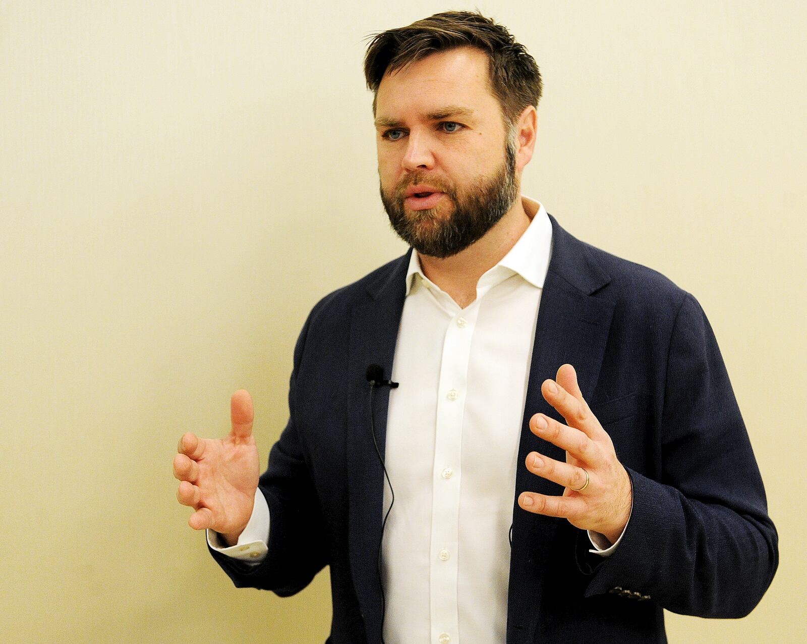 U.S. Sen.-elect J.D. Vance, R-Cincinnati, addresses the Dayton chamber forum Monday Oct. 31, 2022 at the CareSource, Pamela Morris Center. MARSHALL GORBY\STAFF