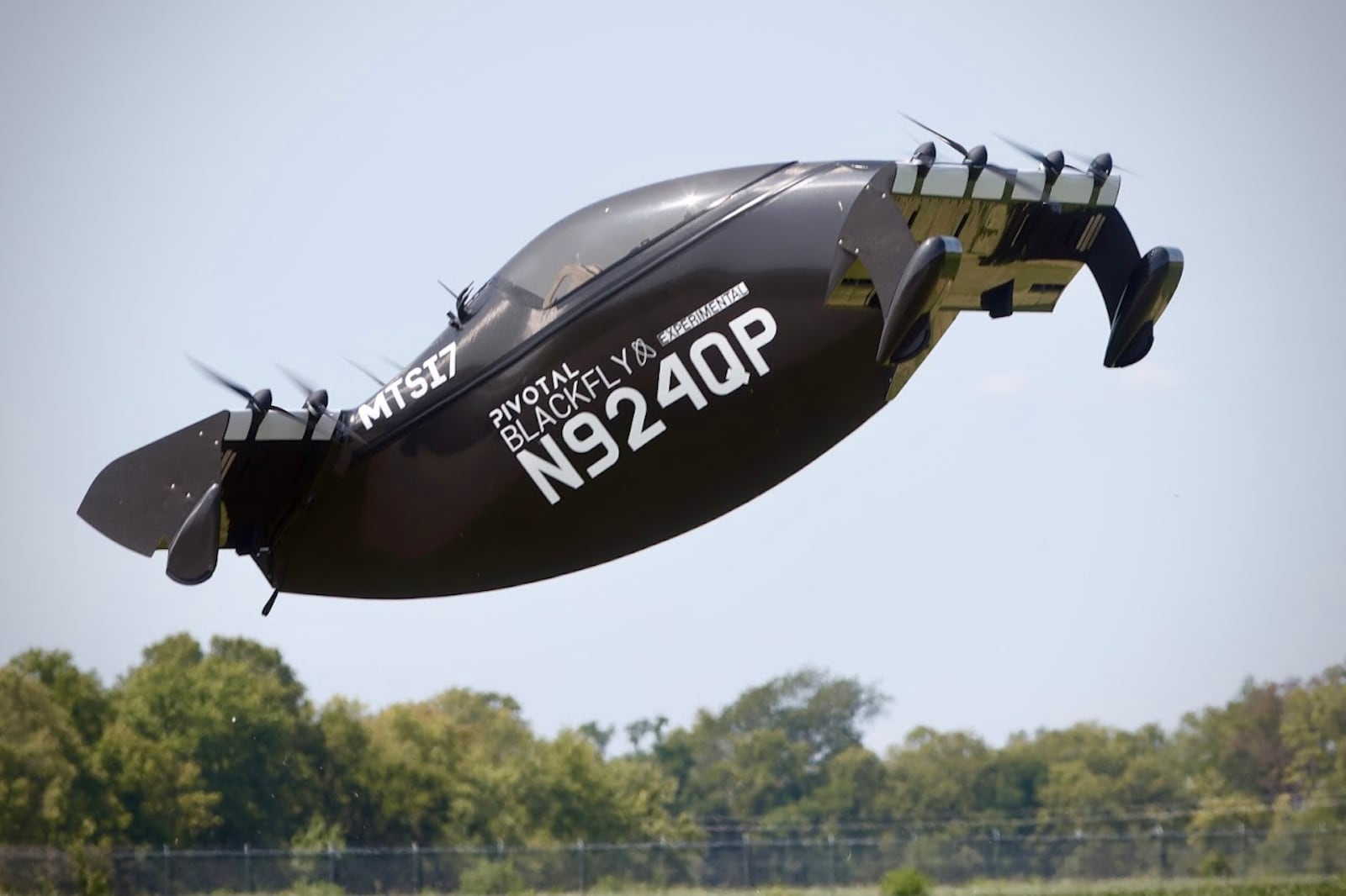 The Black Fly electric vertical takeoff and landing vehicle (eVTOL), above Springfield-Beckley Municipal Airport Wednesday Aug. 21, 2024. MARSHALL GORBY/STAFF