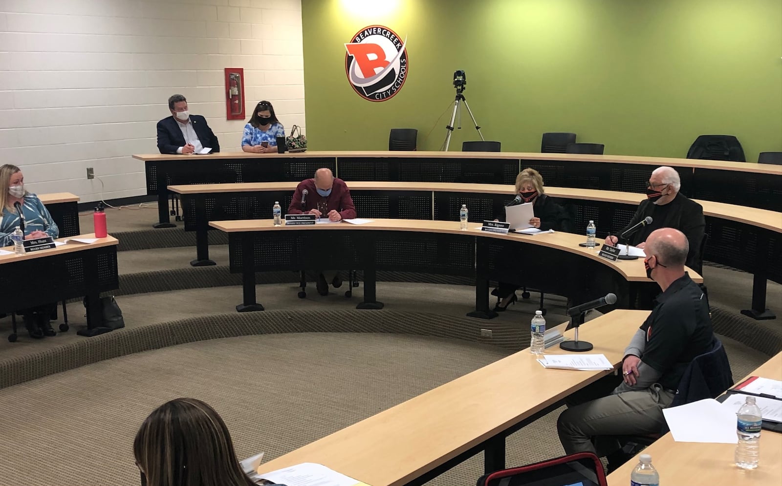 Beavercreek school board members (from far left, Krista Hunt, Denny Morrison, Jo Ann Rigano, Gene Taylor and Chris Stein) discuss the tax levy that voters will consider May 4.