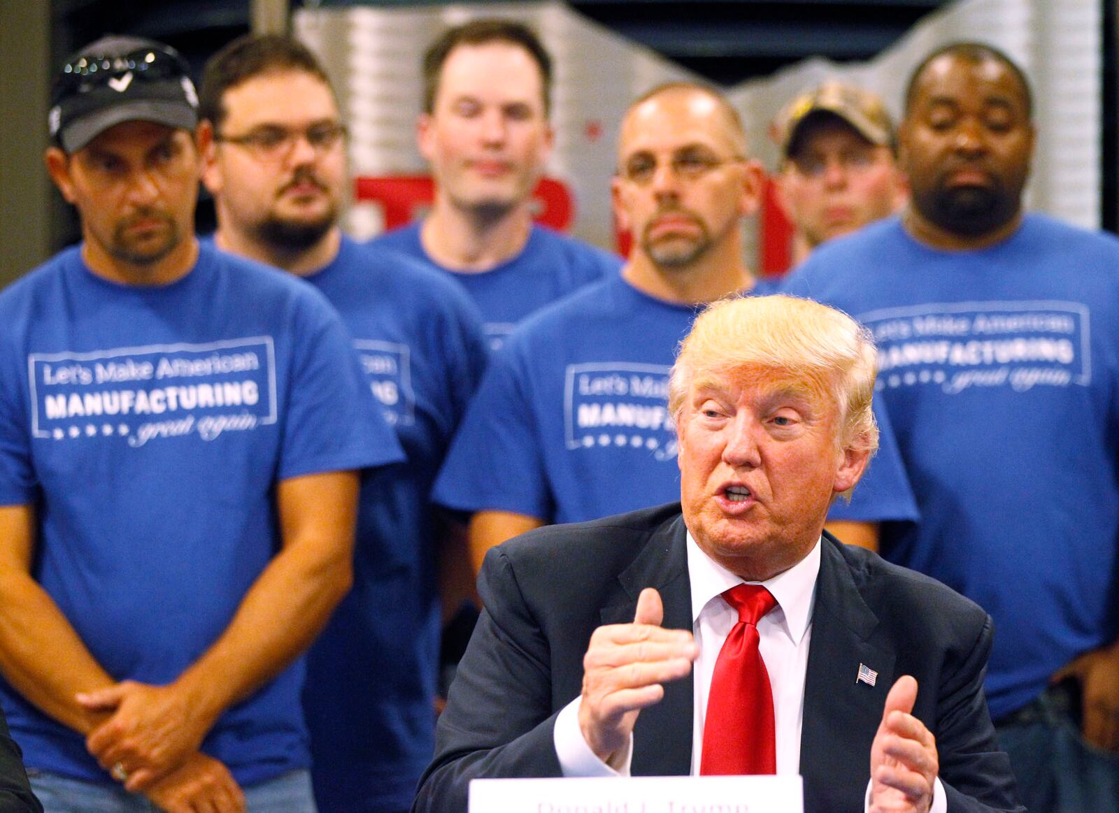 Presidential candidate Donald Trump visited Dayton on Wednesday evening where he attended a roundtable discussion hosted by Steve Staub, president of Staub Manufacturing Solutions and his sister, Sandy Keplinger, vice president. Staub employees and Bobby Knight also spoke and visited with Trump. TY GREENLEES / STAFF