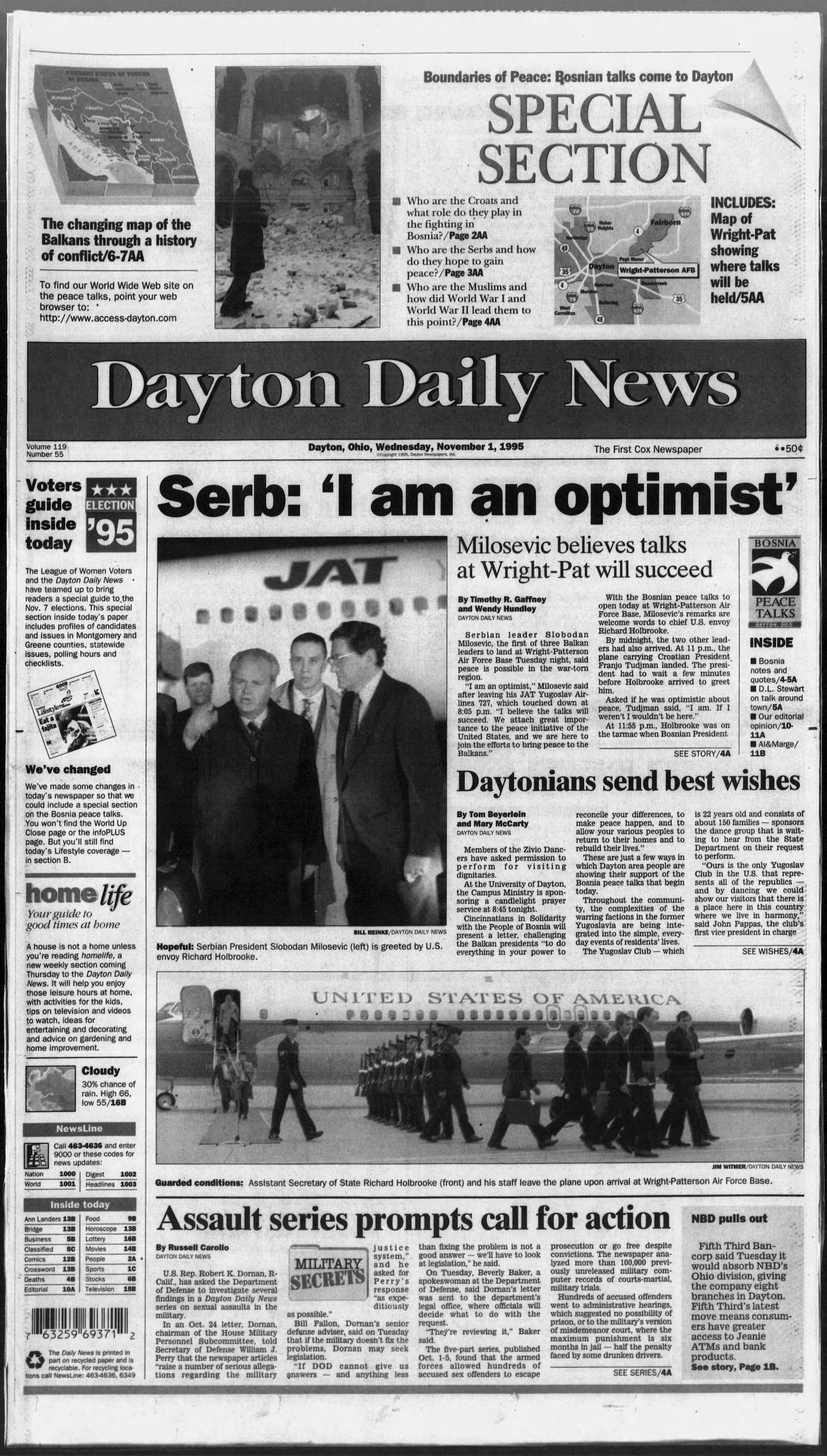 November 11 ,1995:  The front page of the Dayton Daily News coverage the Bosnian Peace Accords at Wright-Patterson Air Force Base.