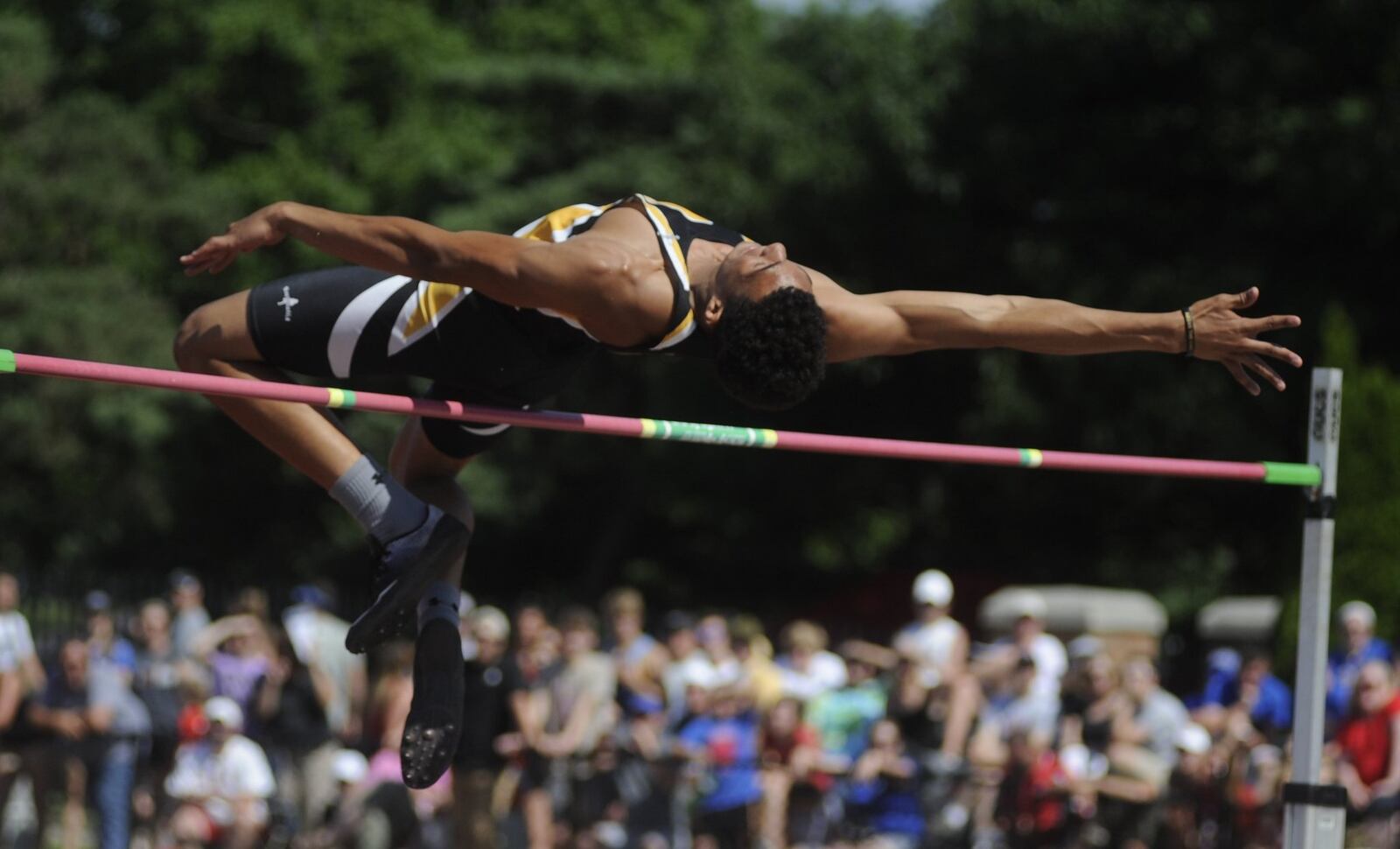 Springfield Shawnee freshman Robie Glass won the high jump (6-8) during the D-II state track and field meet at OSU’s Jesse Owens Memorial Stadium in Columbus on Saturday, June 3, 2017. MARC PENDLETON / STAFF