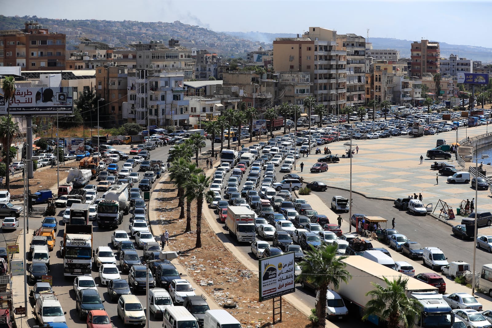 FILE - Cars sit in traffic as they flee southern villages in Sidon, Lebanon, on Sept. 23, 2024. (AP Photo/Mohammed Zaatari, File)