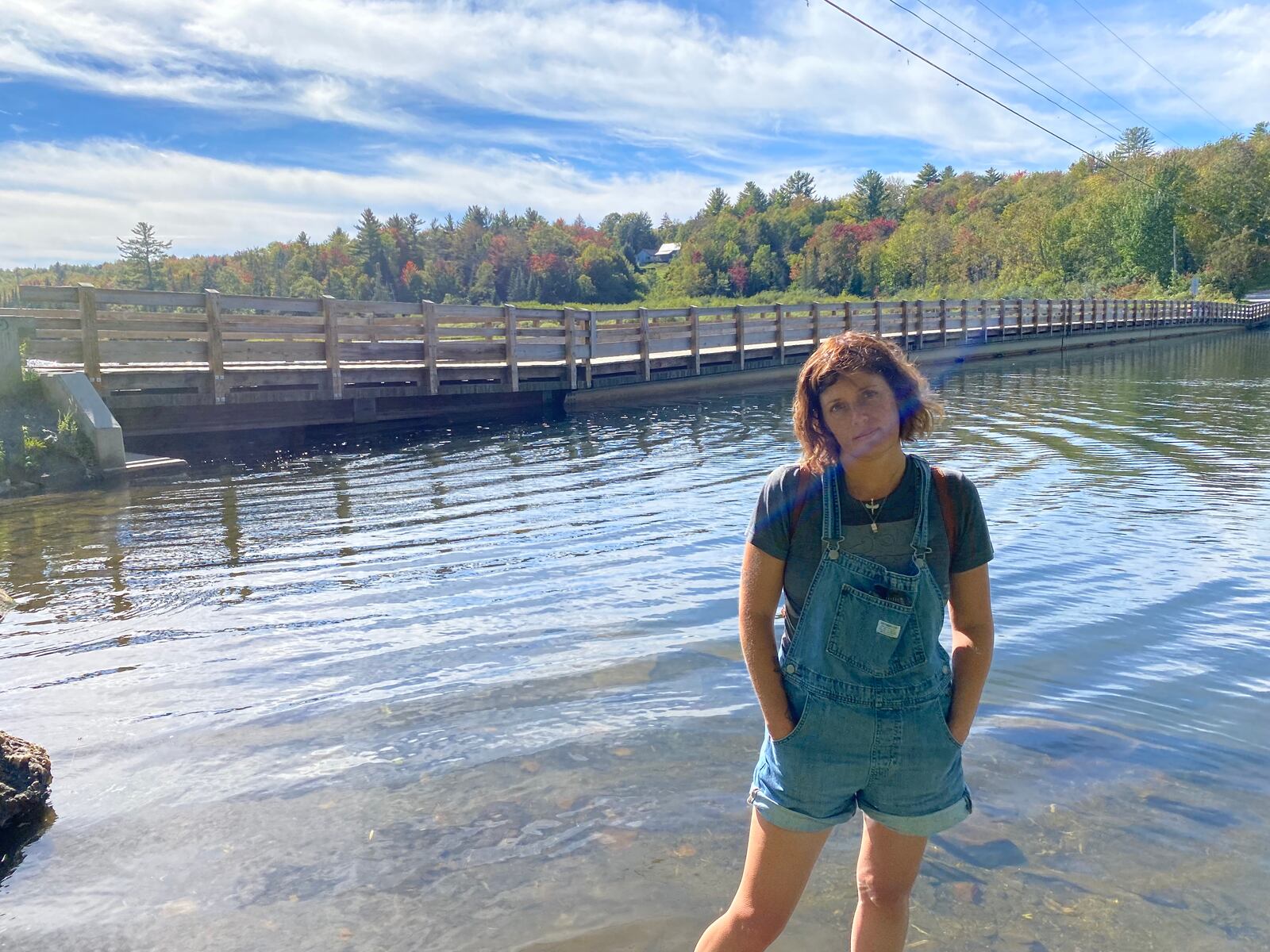 Miracle in front of the floating bridge in Brookfield, Vermont. PHOTO COURTESY: MIRACLE IRELAND