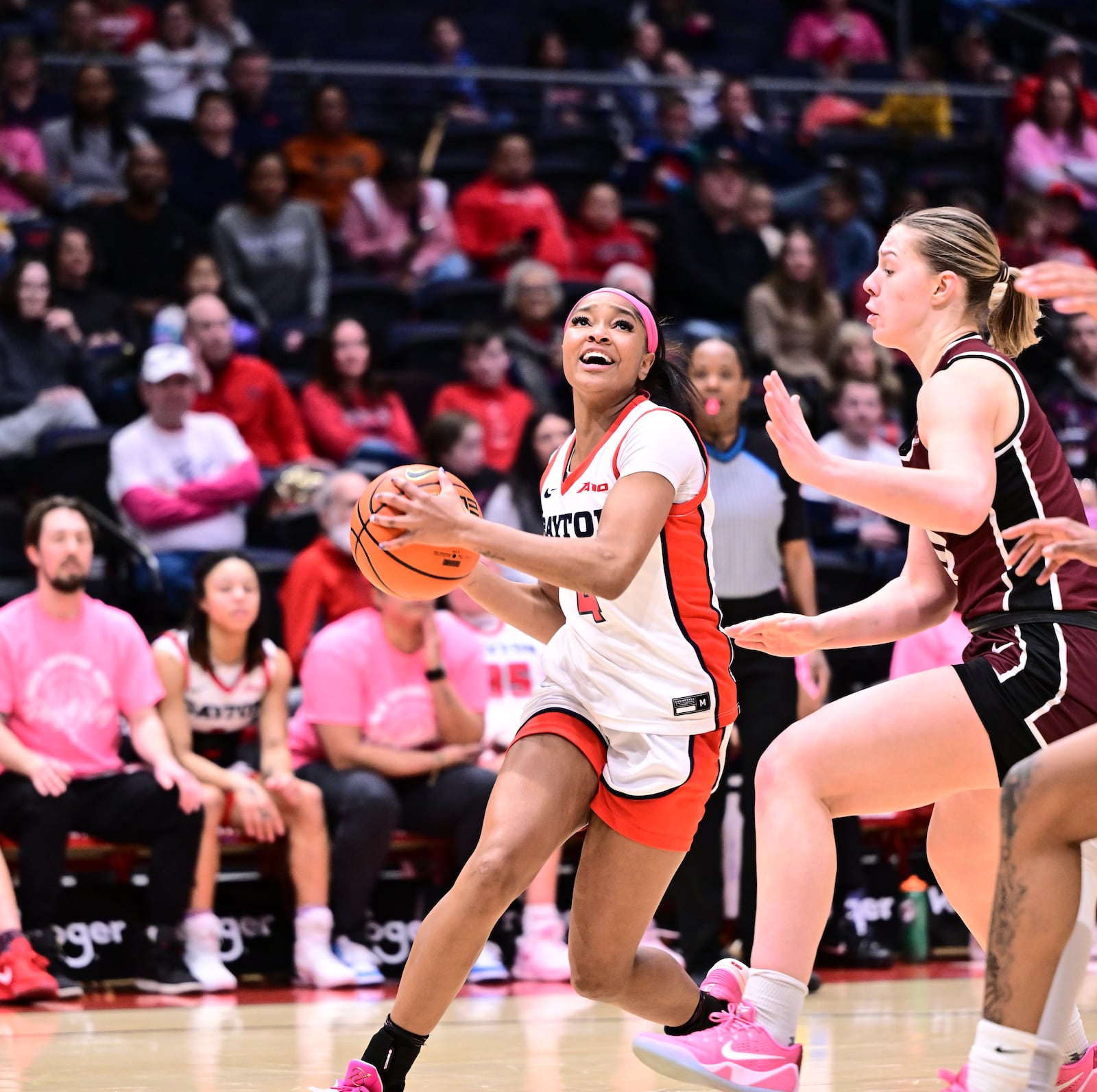 Dayton's Shantavia Dawkins looks to score during Saturday's game vs. Fordham at UD Arena. Erik Schelkun/UD Athletics