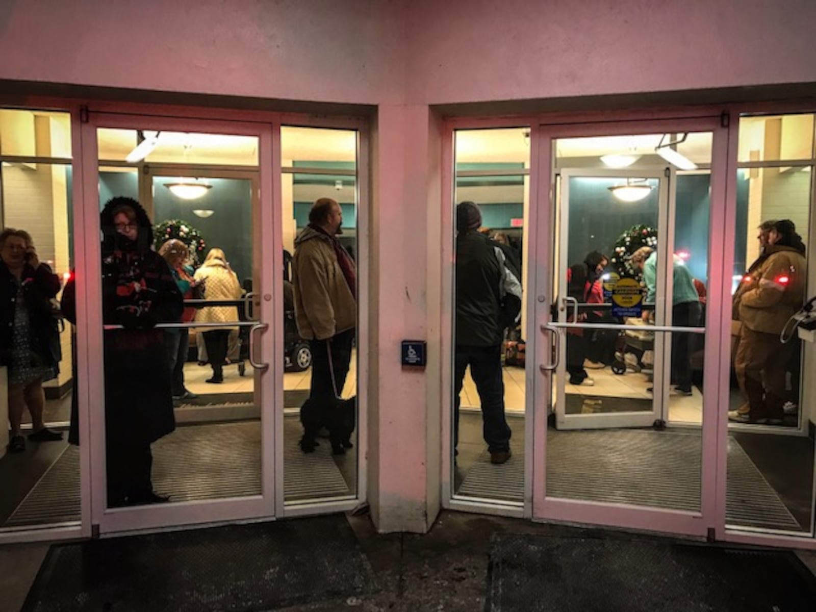 Residents at a Wilmington Avenue high-rise apartment building in Dayton were moved to the lobby after a report of a fire on the 10th floor Friday night,  Jan. 5, 2018. (Jim Noelker/Staff)