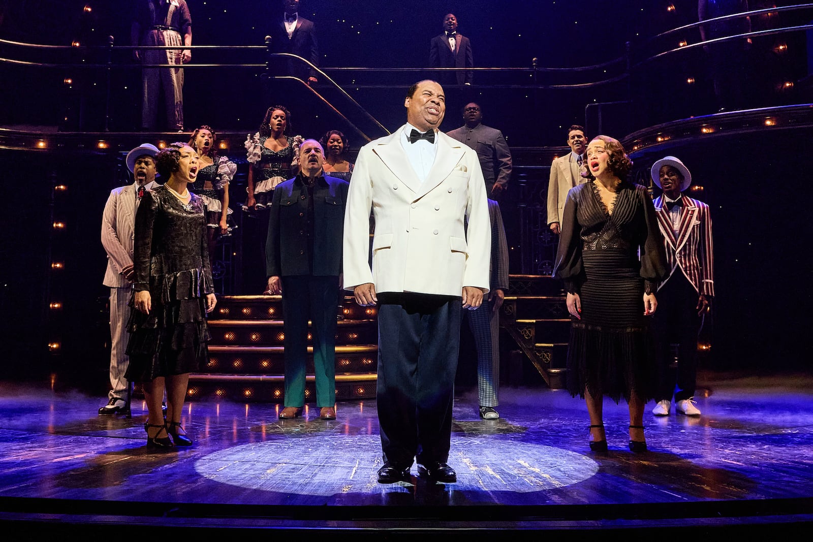 James Monroe Iglehart portrays Louis Armstrong during a performance in "A Wonderful World: The Louis Armstrong Musical" in New York. (Jeremy Daniel via AP)