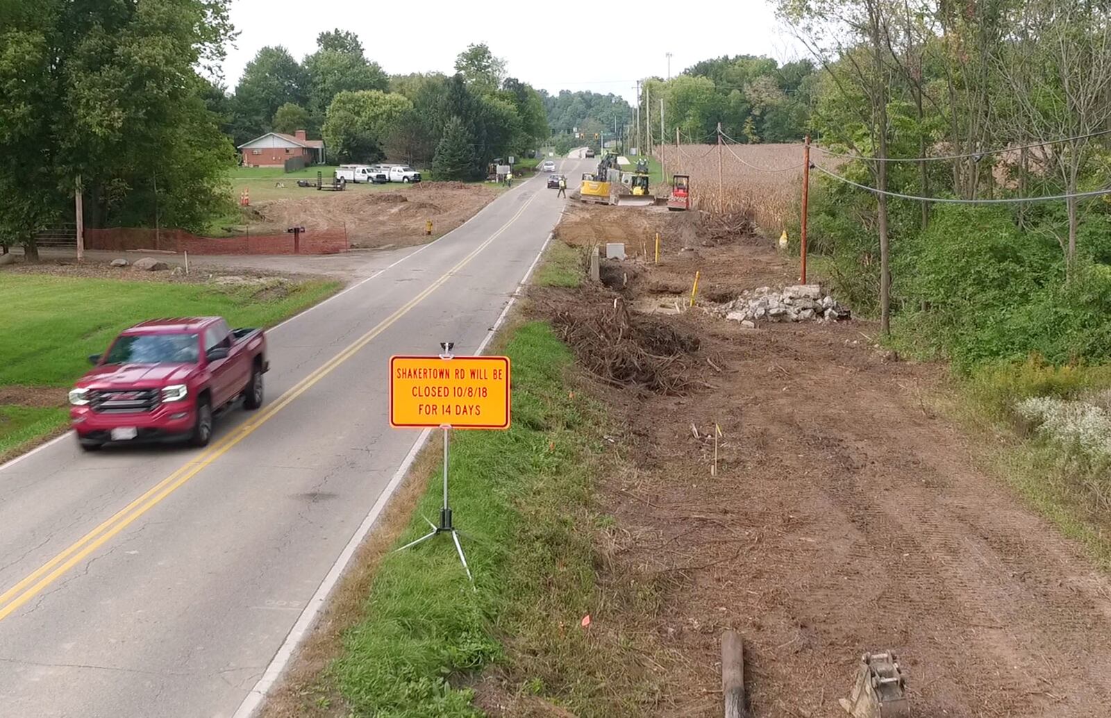 Shakertown Road in Beavercreek will be closed for two weeks beginning October 8 between Burntwood Drive and Grange Hall Road for a culvert replacement.  The work is part of a $1.2 million road widening project that is expected to be completed in May, 2019.  The widening will add a turn lane to the middle of the road, curbs and sidewalks.  TY GREENLEES / STAFF