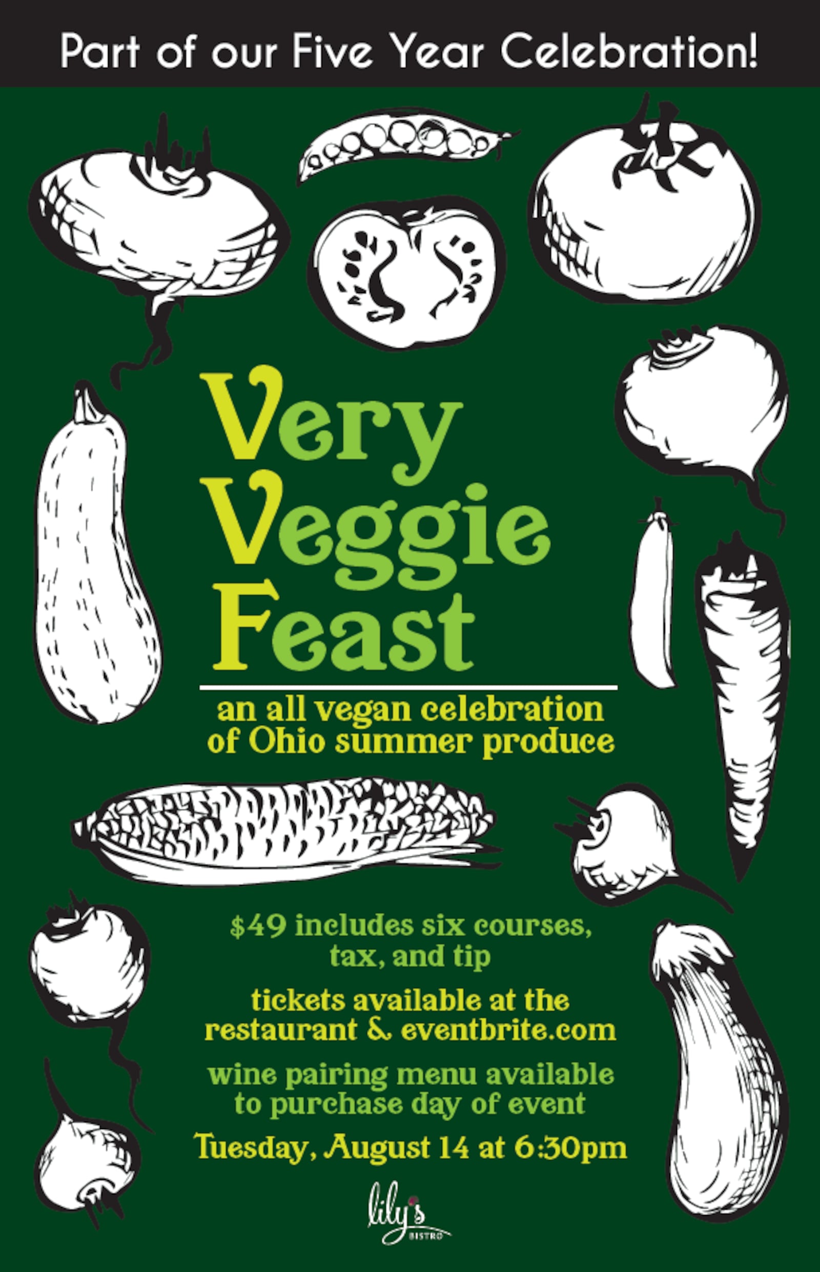 Lily's Bistro is celebrating 5 years with an epic six-course, plant-based dinner on Aug. 4 at 6:30 p.m. in the Oregon District.