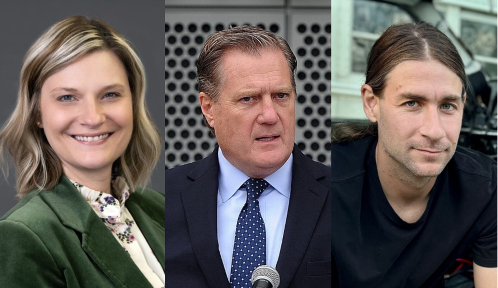 Candidates for Ohio's 10th Congressional District in the November 2024 election, from left: Democrat Amy Cox, incumbent Republican Mike Turner, independent Michael Harbaugh.