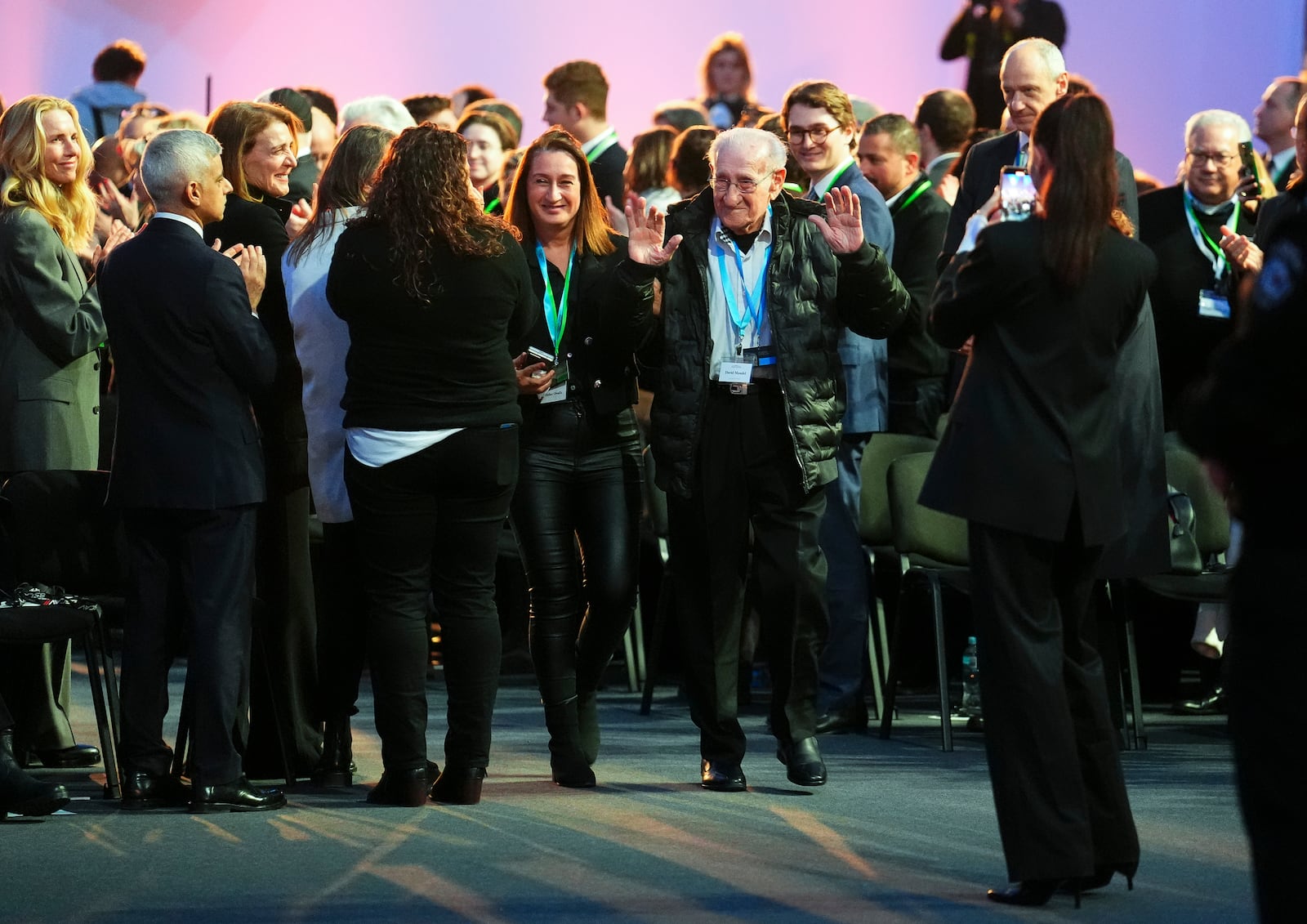 Holocaust survivor David Mandel is applauded has he arrives to attend the Commemoration Ceremony of the 80th Anniversary of the Liberation of Auschwitz, in Oswiecim, Poland, Monday, Jan. 27, 2025. (Sean Kilpatrick/The Canadian Press via AP)