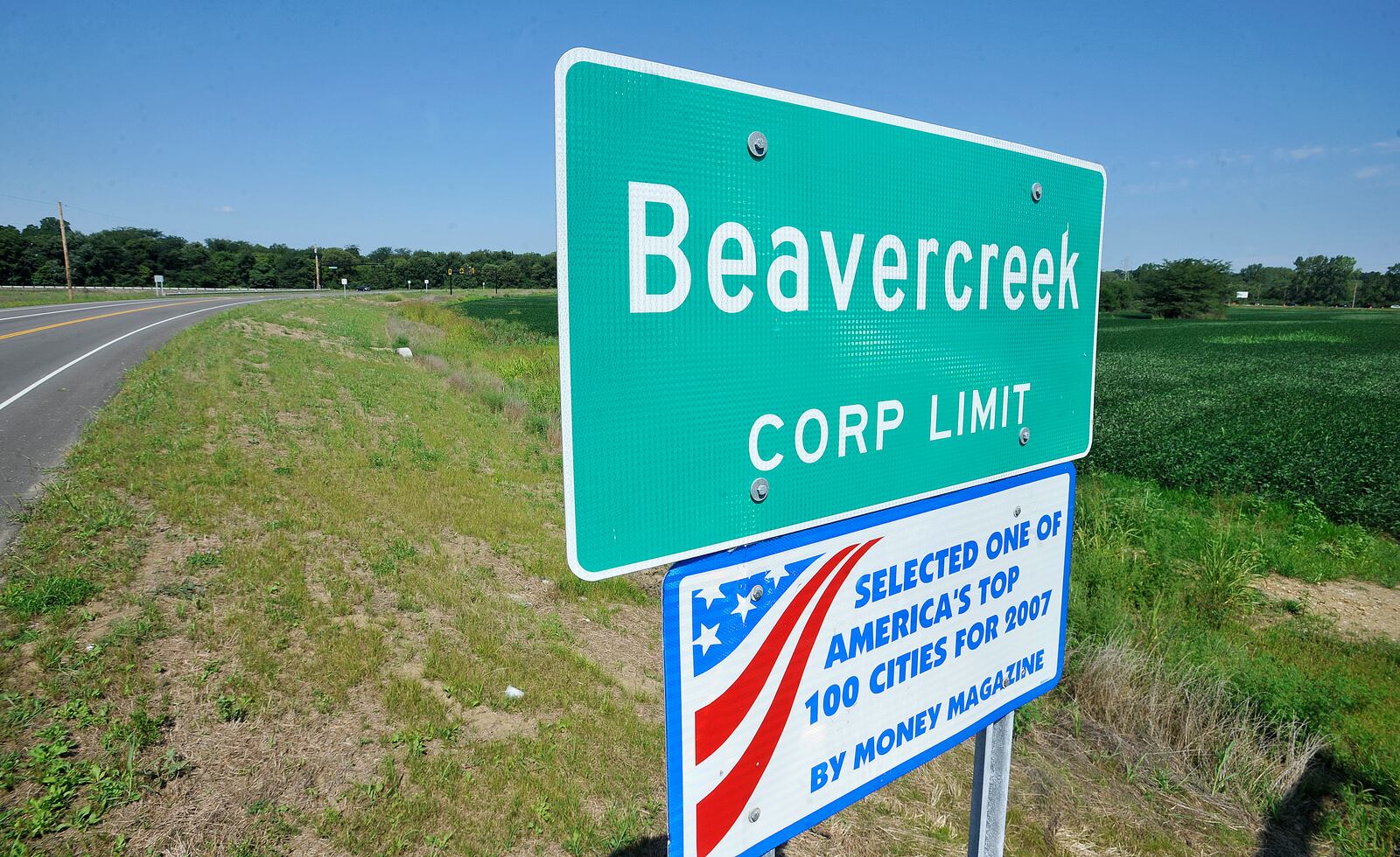 Beavercreek is hoping for significant development in the next few years of these two large parcels that are split by the new Shakertown Road extension. MARSHALL GORBY\STAFF