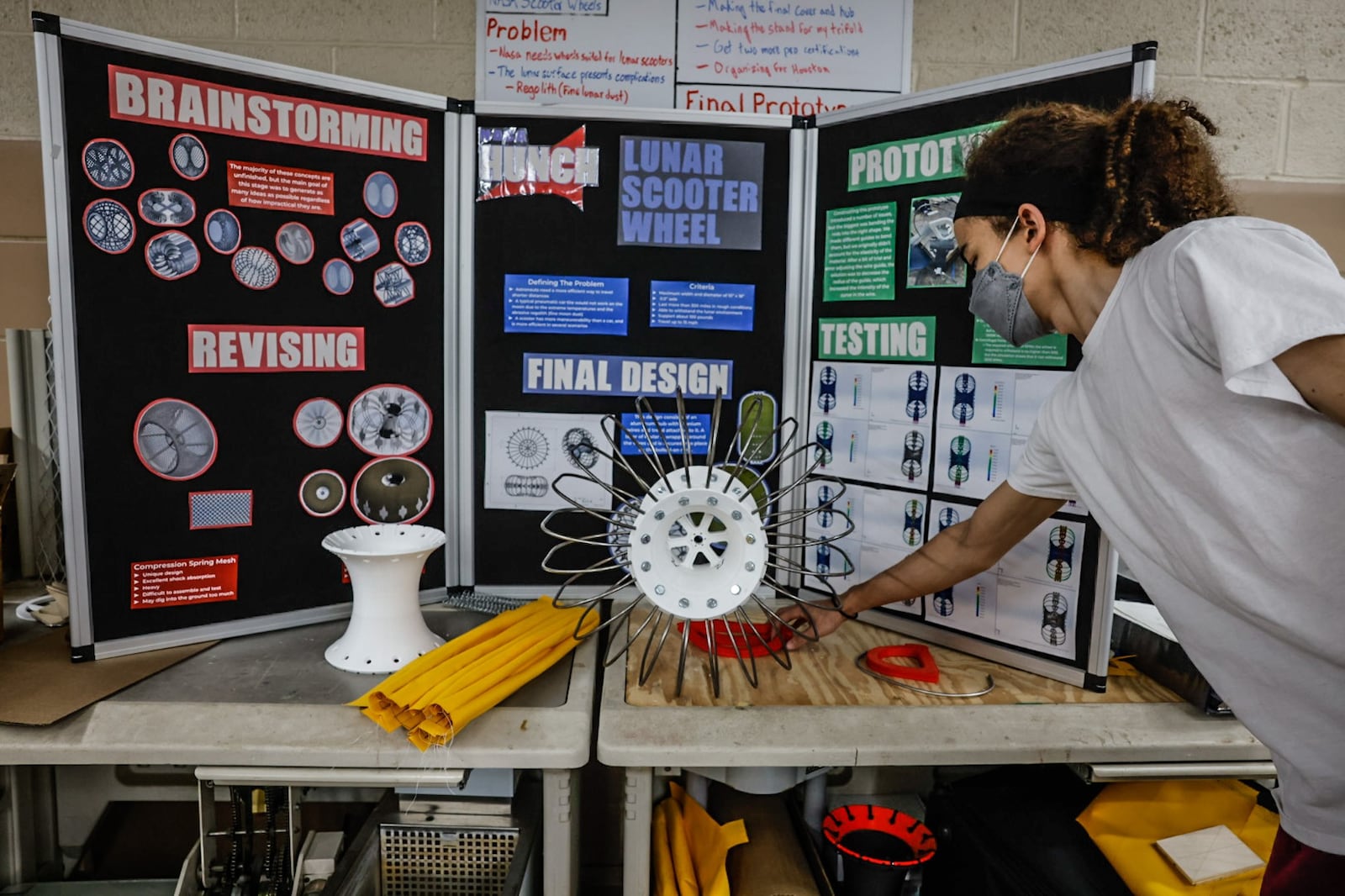 Kettering Fairmont High School CTC engineering student, Andrew Wright 
engineered and designed a wheel that maybe used on the moon by NASA.  JIM NOELKER/STAFF