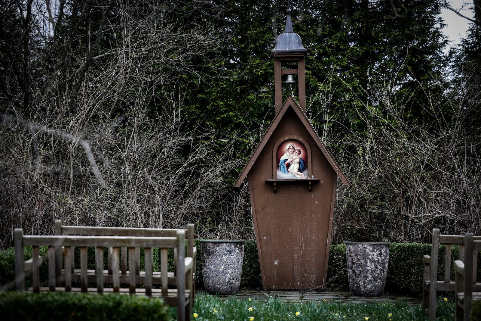 The Schoenstatt Shrine is on a pathway at the Lange Estate, which is home to the Transfiguration Center for Spiritual Renewal. JIM NOELKER/STAFF