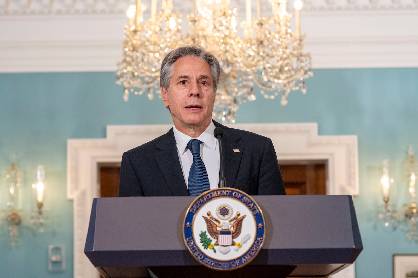 Secretary of State Antony Blinken speak during an event with Secretary of Commerce Gina Raimondo on the Economic Benefits of U.S. Travel and Tourism on Tuesday, Oct. 29, 2024 at the State Department in Washington. (AP Photo/Kevin Wolf)