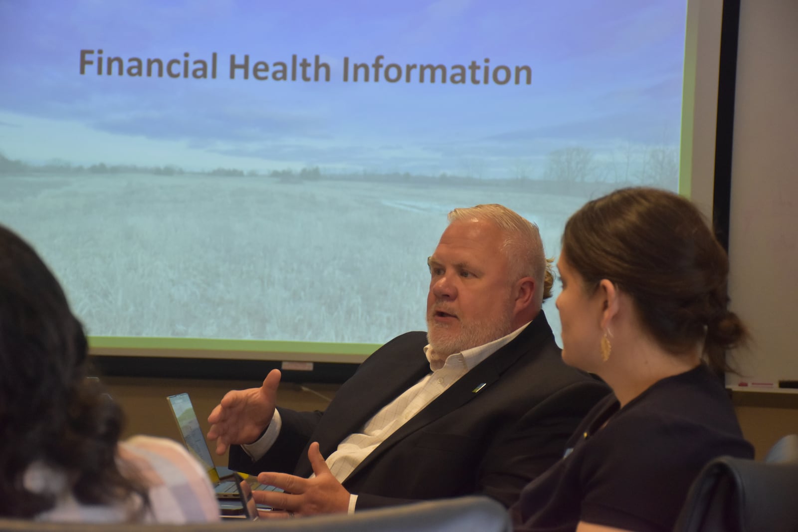 Bill Tschirhart, Five Rivers MetroParks’ chief of administration, discusses MetroParks' finances and potential levy scenarios with the park board of commissioners. CORNELIUS FROLIK / STAFF