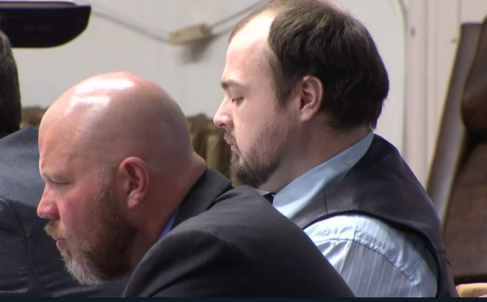 George Wagner IV, wearing a vest, sits next to his attorneys during his Pike County murder trial as it enters Week 6 on Oct. 17, 2022. Wagner faces charges in the execution-style deaths of eight members of the Rhoden family in 2016. COURTNEY FRANCISCO/WCPO