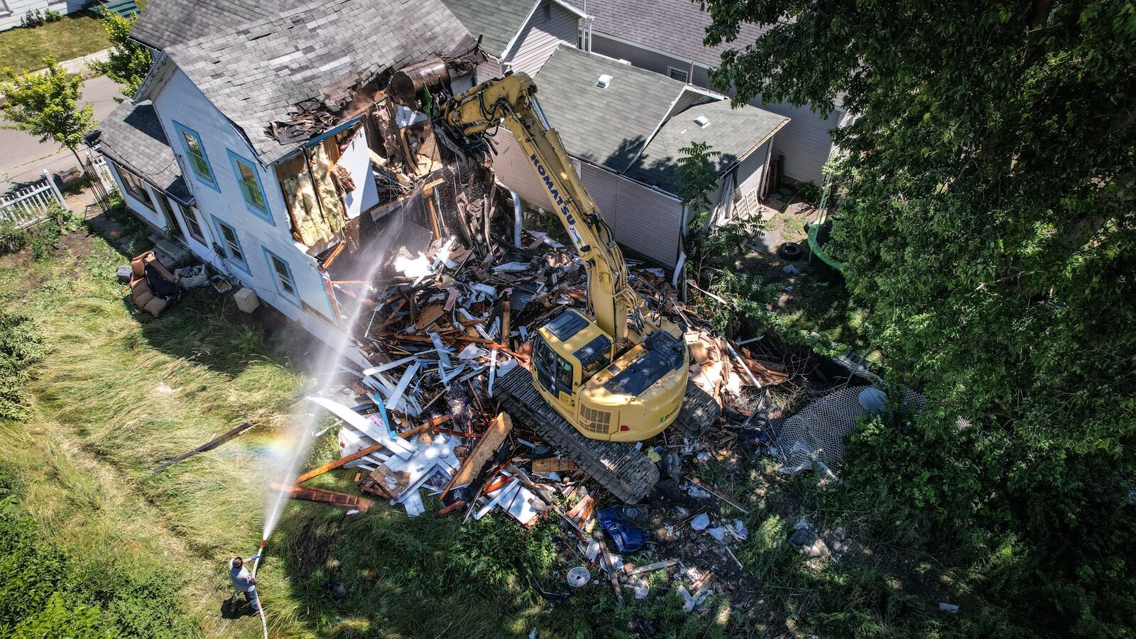 The nuisance property on Chapel St. was demolished on Tuesday June 21. The city is preparing to spend more than $15 million of its federal rescue funds on blight demolition. JIM NOELKER/STAFF