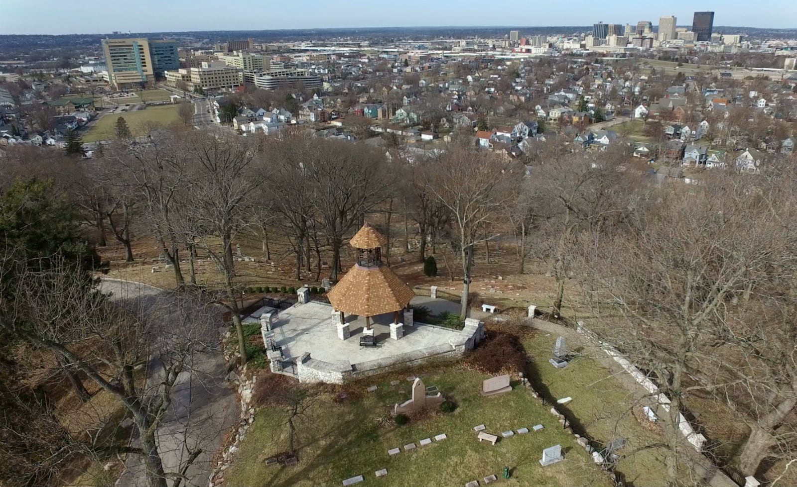 Drone view of historic Woodland Cemetery