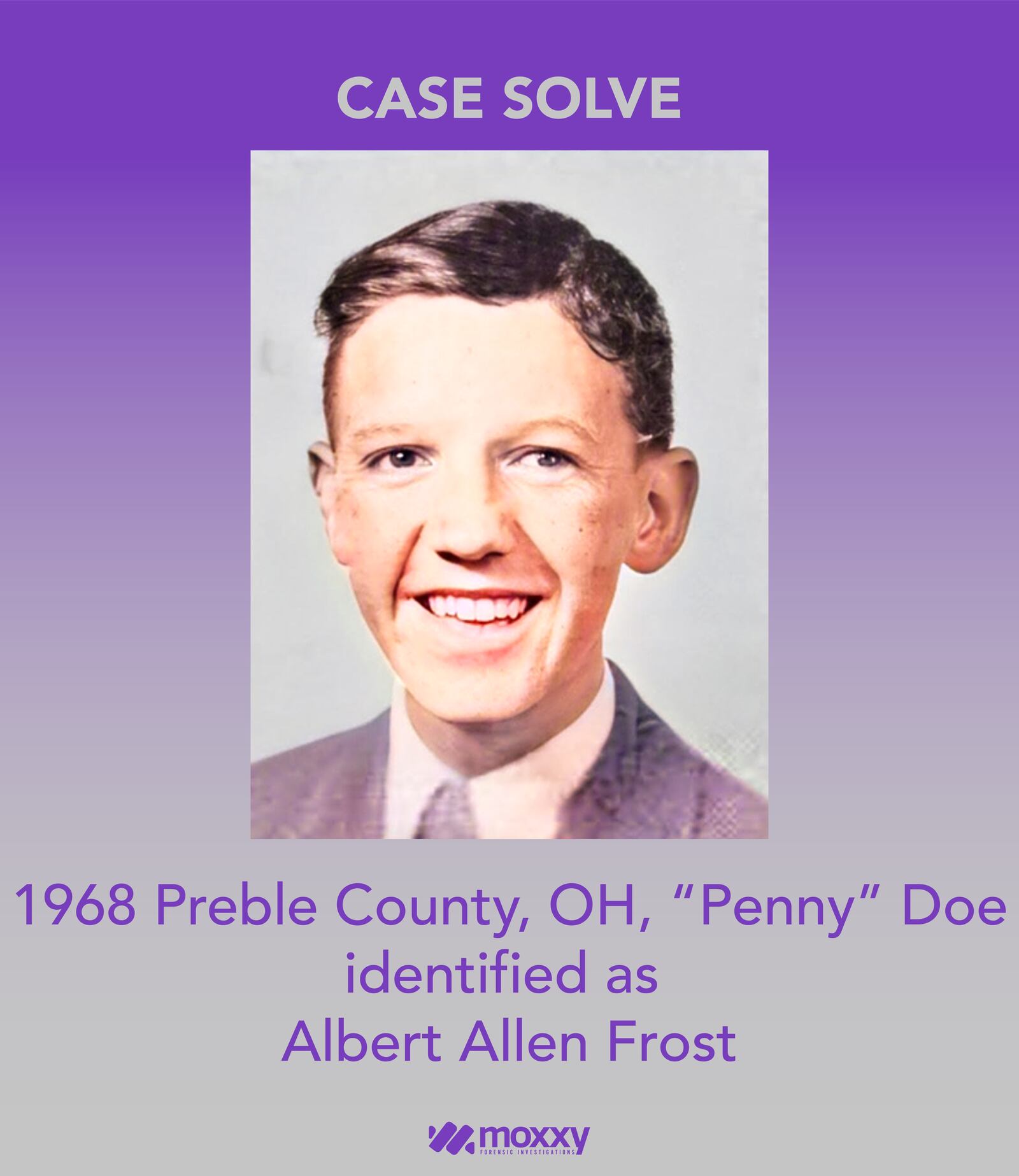 Through DNA testing, the remains of a person found in Eaton in 1968 have been identified as Albert Frost of Hamilton. SUBMITTED,