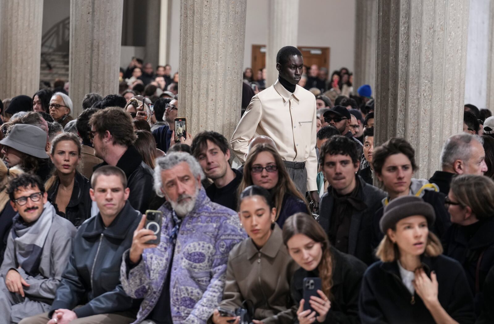 A model wears a creation for the men's Hermes Fall-Winter 2025-2026 collection, that was presented in Paris, Saturday, Jan. 25, 2025. (AP Photo/Michel Euler)