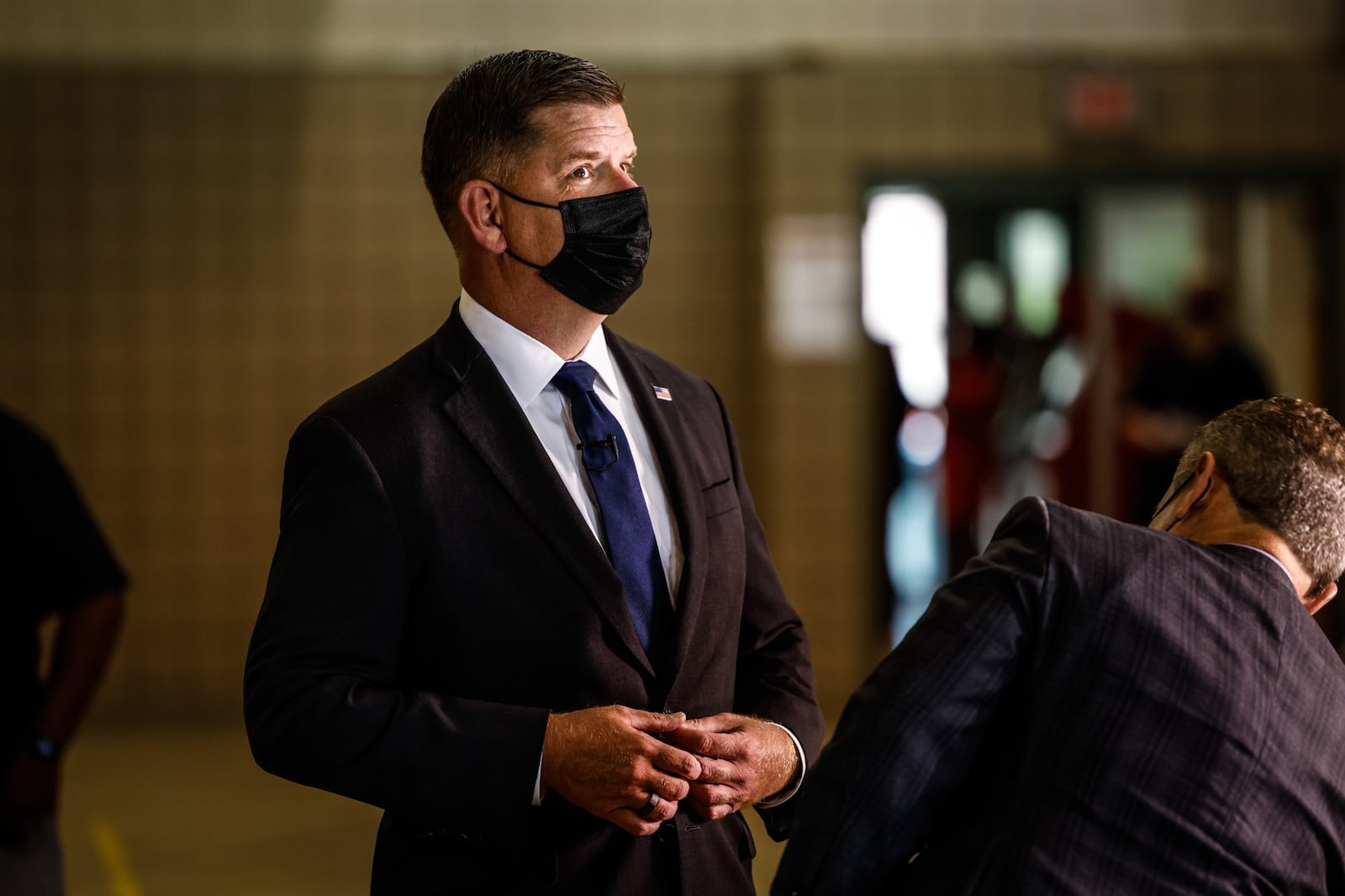 U.S. Secretary of Labor toured Dayton Jobs Corps Center Tuesday August 17, 2021. Walsh met with students and faculty as a part of investment in workforce development. Jim Noelker/Staff 