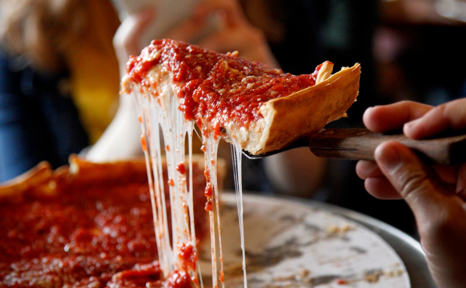 Giordano's famous stuffed deep dish pizza served up at the Beavercreek location. LISA POWELL / STAFF