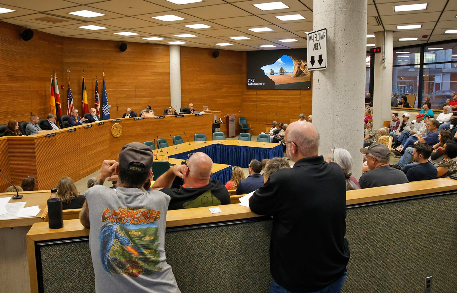 “More people are attending and wanting to express their concerns and voice their opinions. Citizen feedback is positive and we want to encourage it,” Rue indicated. 
This is the crowded Springfield City Commission meeting covered on Tuesday, Sept. 13, 2023. BILL LACKEY/STAFF