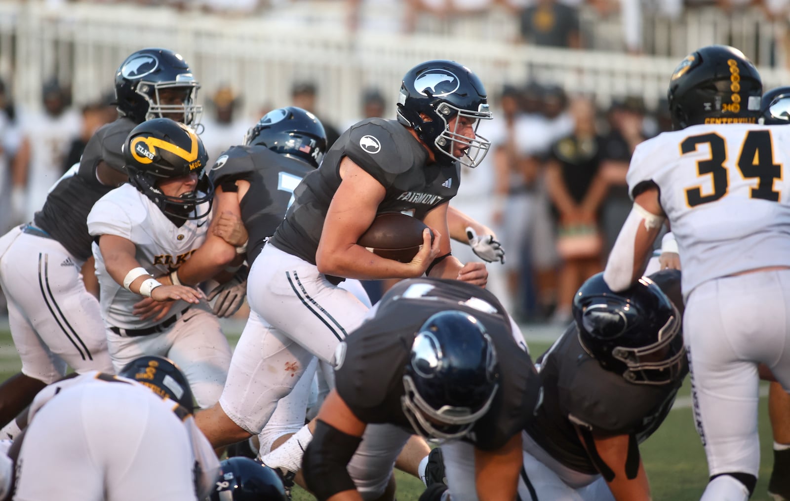 Fairmont's Brock Baker runs against Centerville on Friday, Sept. 13, 2024, at Roush Stadium. David Jablonski/Staff