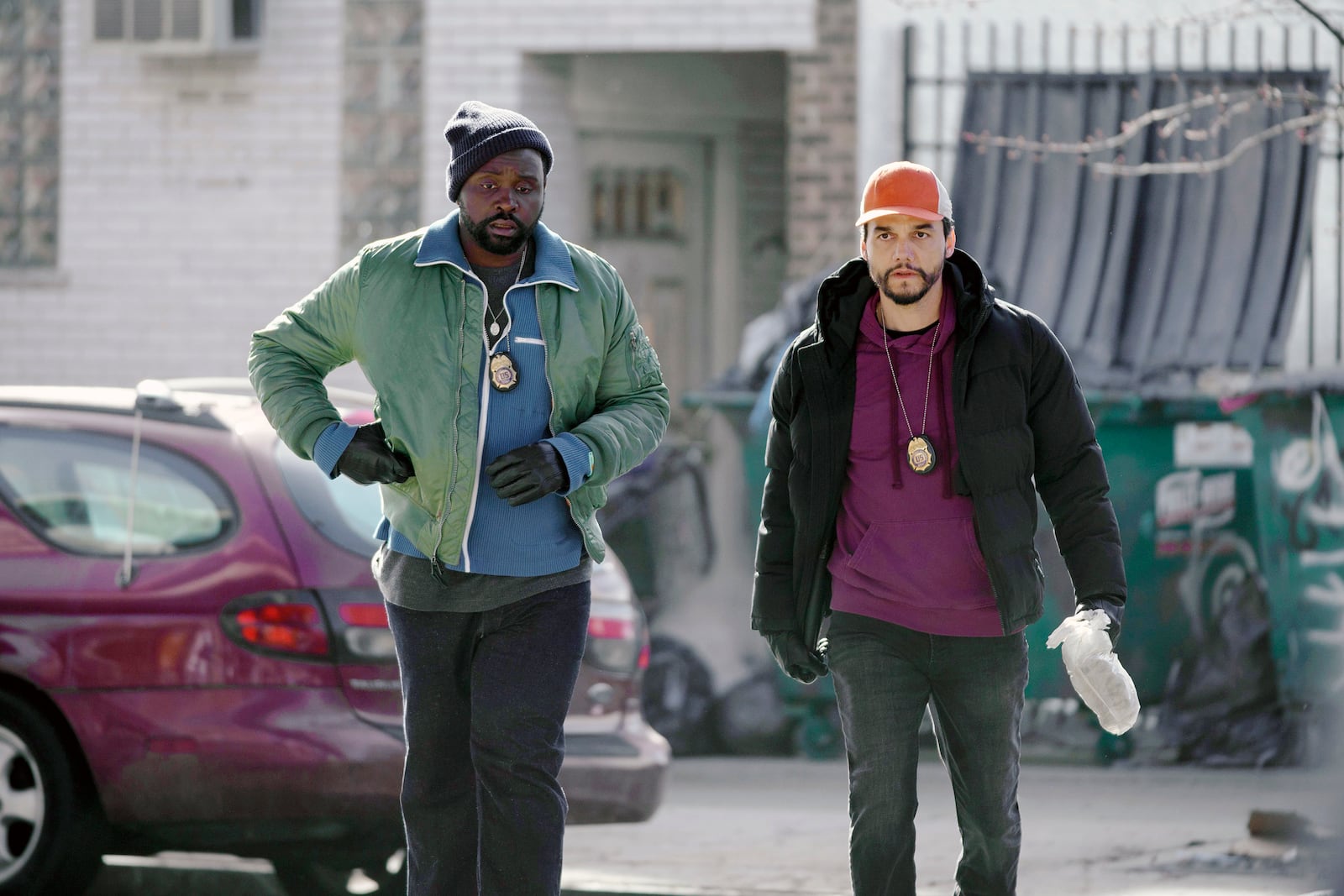 This image released by Apple TV+ shows Brian Tyree Henry, left, and Wagner Moura in a scene from "Dope Thief." (Jessica Kourkounis/Apple TV+ via AP)