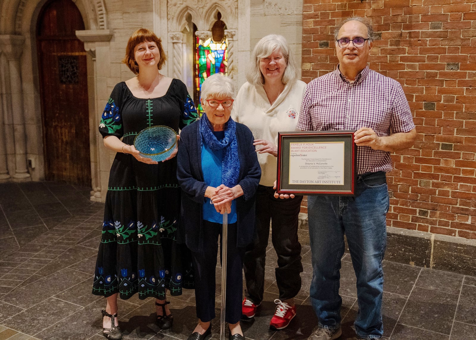 McConville in 2023 at the Dayton Art Institute where she received an educator of the year award. L-R McConville, Pam Houk, Jean and Steve Payne