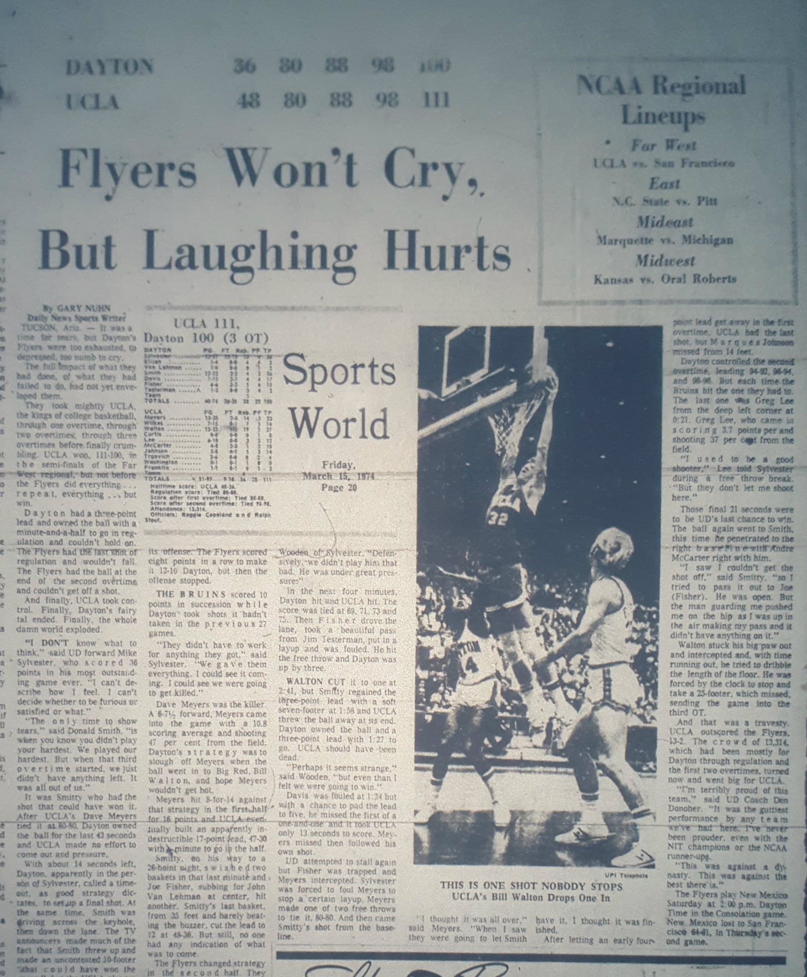 Coverage of the 1974 NCAA tournament in Dayton Daily News on March 15, 1974.