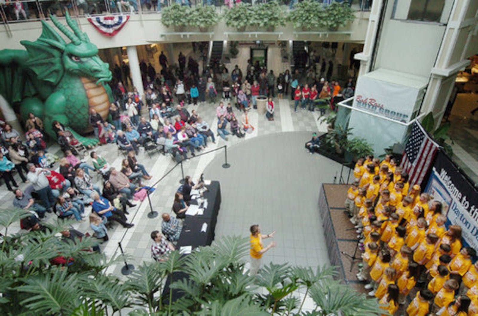 KidzFam from Fair Haven Church sing the National Anthem during auditions at the Dayton Mall on Saturday with hopes of being selected for the Dayton Dragons season opening game